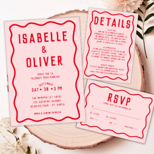 Fett hellrosa rosa, rosa, gequiggle Wavy Retro-Kur RSVP Karte