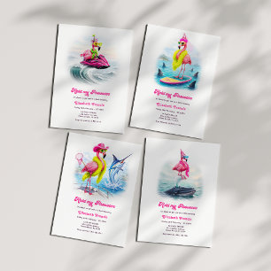 Lustiger Prosecco-Flamingo-Strand-Junggesellinnen- Einladung