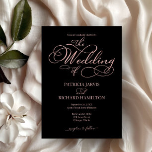 Elegante Black Rose Gold Script Classic Wedding Einladung