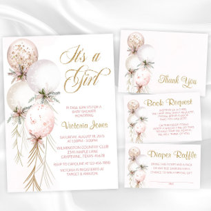 Blush Pink Gold Ballon Babydusche Dankeskarte