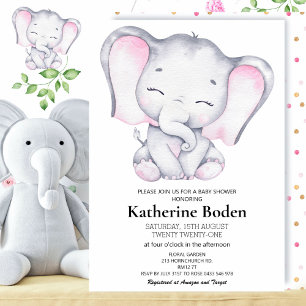 Pink Elephant Watercolor Diaper Umrandung Begleitkarte