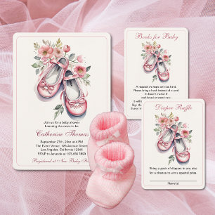 Vintag Pink Ballerina Shoes Girl Baby Dusche Einladung
