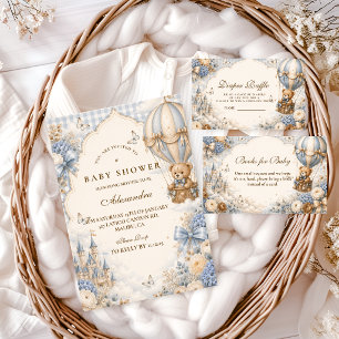 Eleganter Brauner und Blauer Bär Baby Shower Einladung