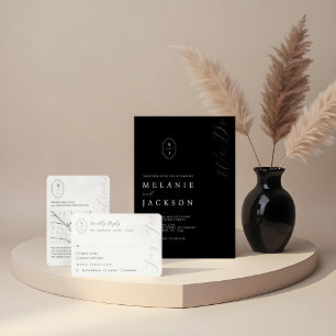 Modern Black & White Save the Date Monogram Crest Postkarte