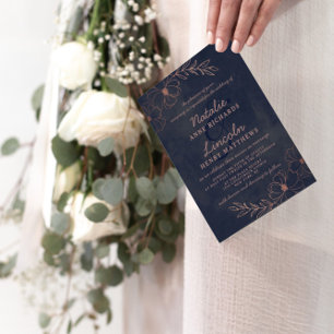 Hochzeitsempfehlung für Navy Blue & Rose Gold Foil Einladung