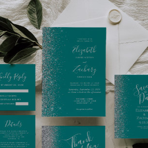 Aquamarines Blue Silver Glitzer Edge Hochzeitdetai Begleitkarte