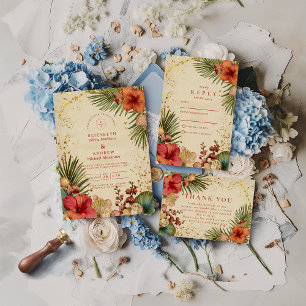 Hochzeit im Vintage-Tropenblumen-Stil Dankeskarte