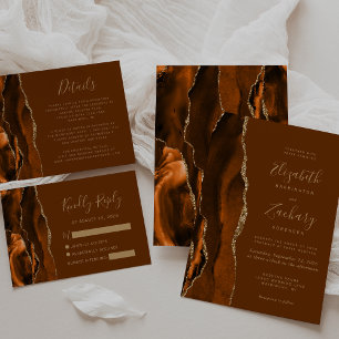 Verbrannte Orange-Gold-Achat-Braune Hochzeitsdetai Begleitkarte