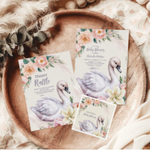 Blush Pink Floral Swan Princess Baby Dusche Pappteller