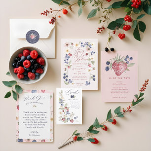 Berry Sweet Floral & Berry Basket Baby Dusche Einladung