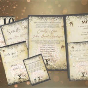 Herzenleder Blütenrot Pink Tree Taube Hochzeit Einladung