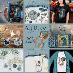 Roaring 20's Art Deco Blue Trim Spielkarten