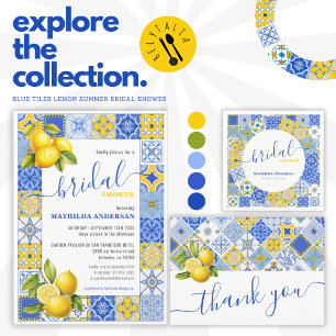 Italienisches Blue Tiles Lemon Summer Brautparty Einladung