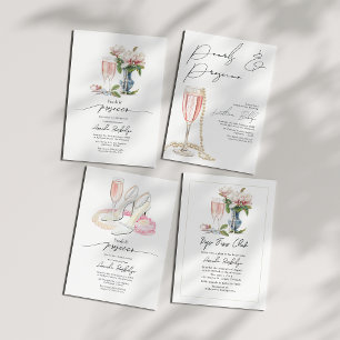 Perlen und Prosecco Pop Fizz Clink Brautparty Einladung