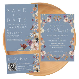 Boho Wildblume Rustic Periwinkle Save the Date Einladung