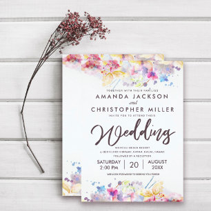 Pastel Watercolor Floral Wedding All In One Einladung