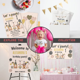 Baum niedliche Hunde mit Party-Hüte Ballons Geburt Dankeskarte