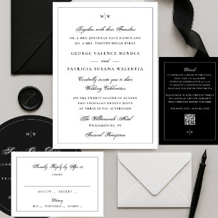 Tuxedo Black Gerahmt Elegant Monogram Wedding RSVP Karte