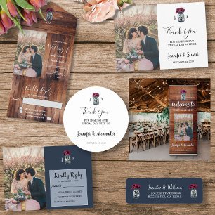 Rustikale Maurerjar mit Monogramm Foto Hochzeit All In One Einladung