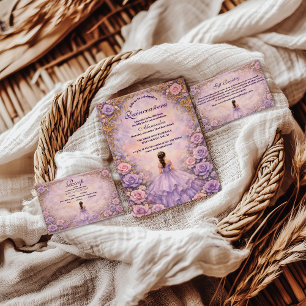 Lavendel-Rosen-Märchen-Quinceañera Einladung