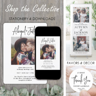 QR UAWG Chic Minimalistisch All-in-One 2-Foto Hoch Einladung