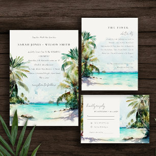Tropical Sand Beach Watercolor Palmen Hochzeit Dankeskarte