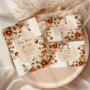 Rust Terracotta Blume Babydusche Einladung