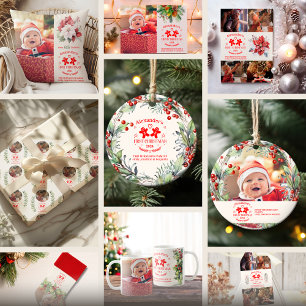 Foto Elegant Floral Baby's First Christmas Kissen
