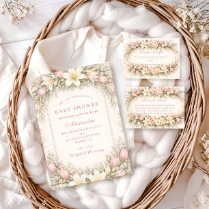 Tulpen- und Lilien-Garten-Baby-Party in Rosa Serviette