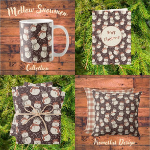 Mellow Snowmen - Schneemann Weihnachten Muster rot Geschenkpapier