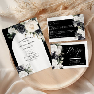 Elegante Schwarz-Weiß-Blütenhochzeit RSVP Karte