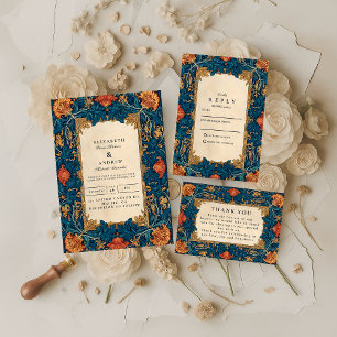 Barocke Vintage-Hochzeit mit Blumenmotiv Save The Date