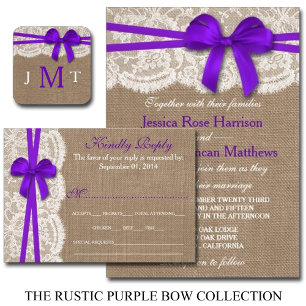 Die rustikale Lila Bow Wedding Collection Einladung