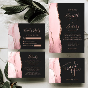 Errötendes Rosa Rosen Gold Achat Dunkle Hochzeit RSVP Karte
