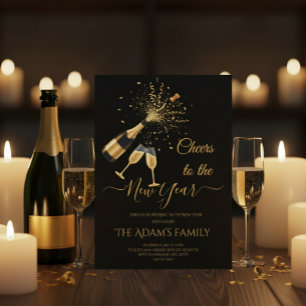 Gold Champagner Prost Neujahrsparty-Einladung Feiertagskarte