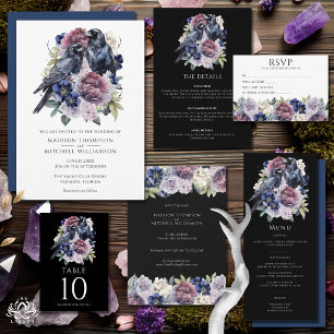 Aquarell-Raben-Gotische-Lila-Floral-Hochzeit Begleitkarte