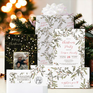 Rustikale Kiefernzweige Urlaub Frohe Weihnachten Geschenkpapier