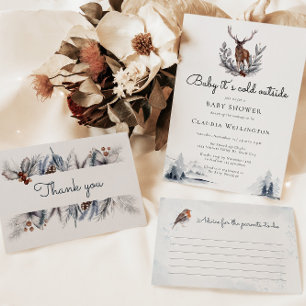 Winter Woodland Animals Aquarell Kinderdusche Hinweiskarte