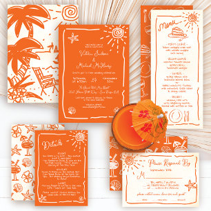 Sunny Tropical Hand gezeichnete Hochzeit RSVP Einladung