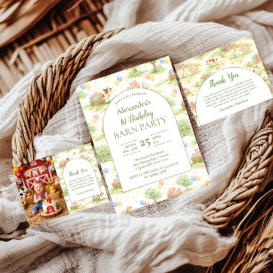 Foto Pastell-Farmtiere Scheunen-Party 1. Geburtsta Dankeskarte