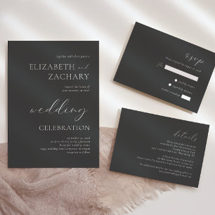 Einfache Elegant Charcoal Gray Wedding RSVP Karte