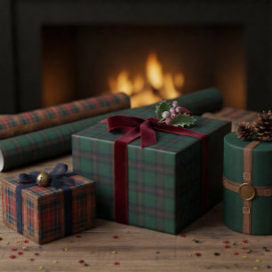 Elegantes rotes Weihnachts-Karomuster mit Schnalle Geschenkpapier