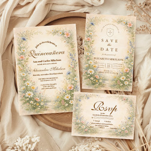 Blush Blaues Wiesen Quinceañera Einladung