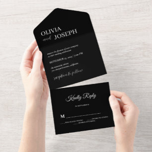 Einfache moderne Minimalistische Black Wedding RSV RSVP Karte