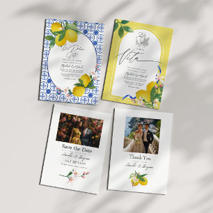 La Dolce Vita Italian Lemon Tiles Wedding QR Code Einladung