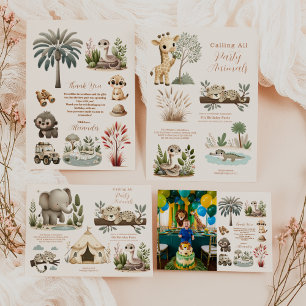 Aufrufen aller Party Tiere Safari Zoo Geburtstag Einladung