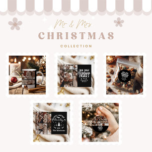 2 Foto Minimalistisches erstes Weihnachten Verlobt Runder Aufkleber