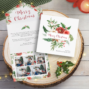 Merry Christmas Red Watercolor Floral Holiday Card