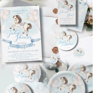 Märchenbaby Pony Blue Ballons Stars Geburtstag Pappteller