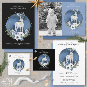 Winter Solstice Holiday Deer Blue White Christmas Einladung